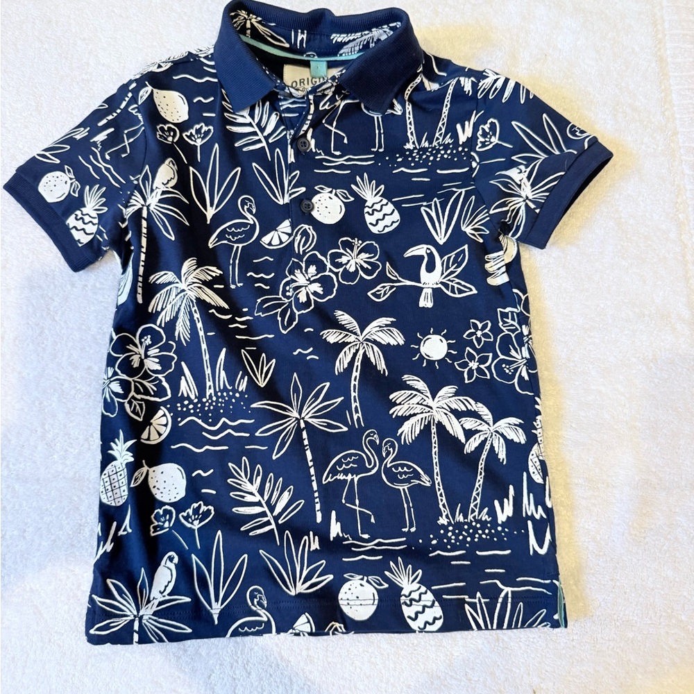 Origins Navy Tropical Print Kids Polo